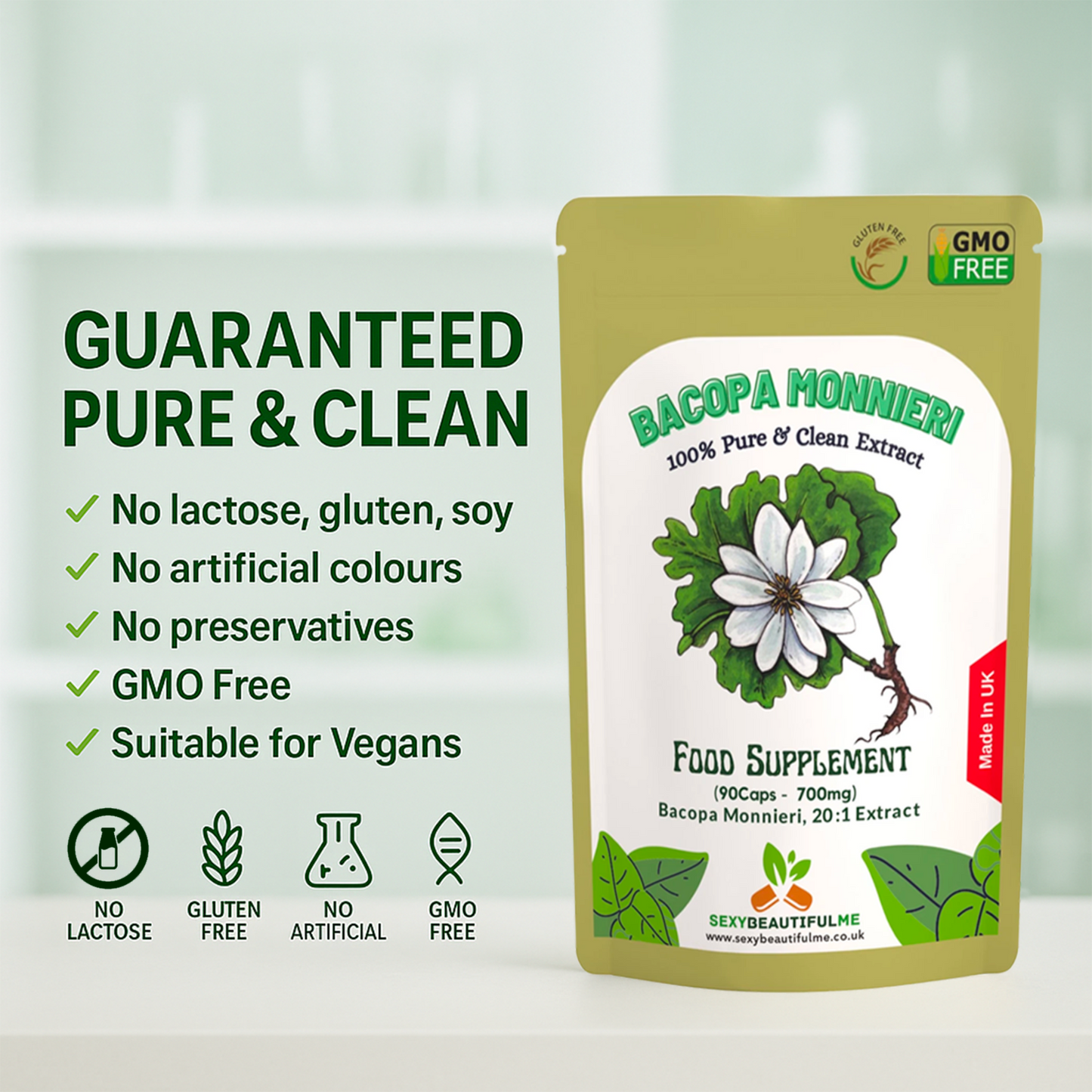 Bacopa Monnieri Extract 14,000mg Capsules–Brain Health & Focus Support–100%Vegan