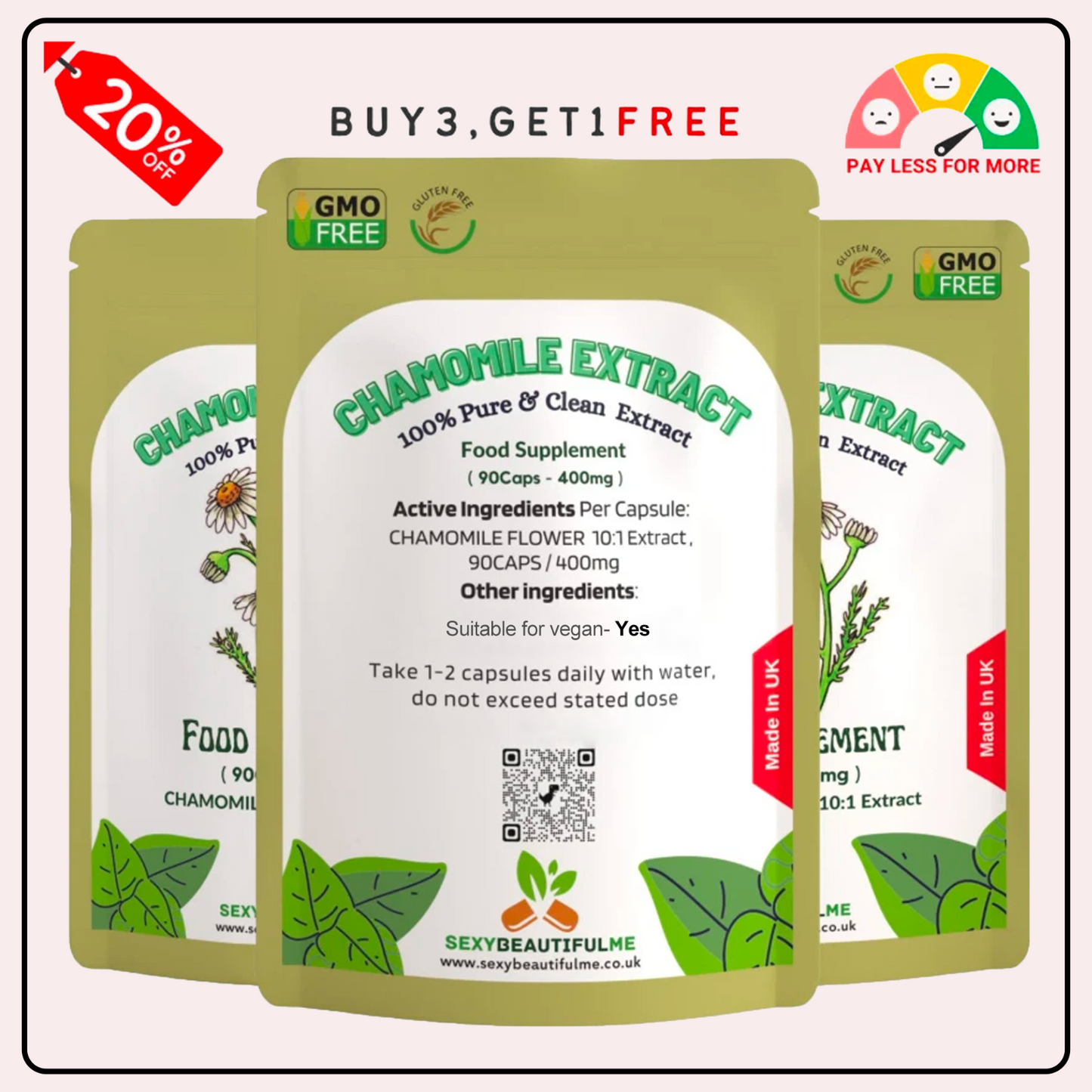 Chamomile Extract Capsules 4000mg(30% Apigenin)-Sleep Aid, Digestive health