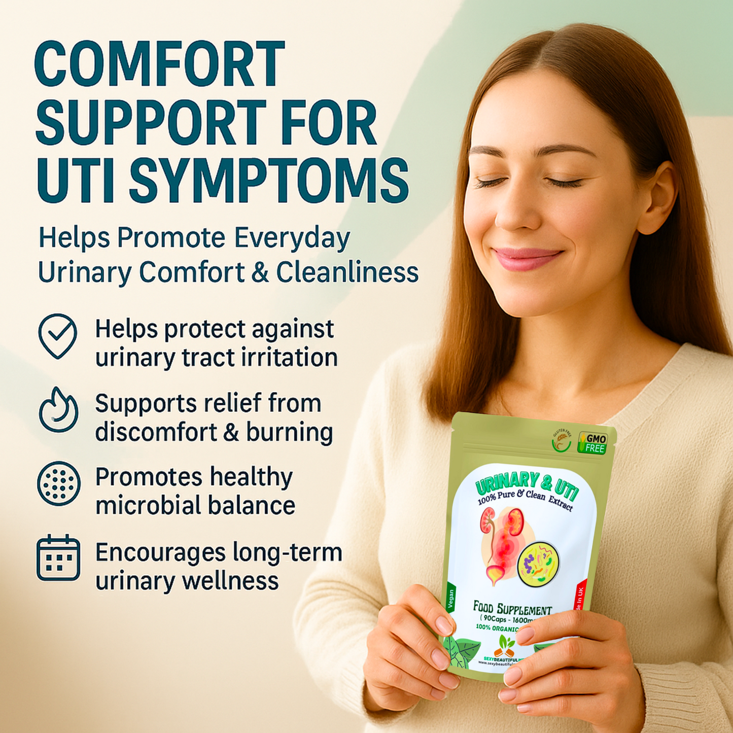 Urinary & UTI Complex 1600mg Capsule | Relief Support | 100%Vegan-Bladder Health