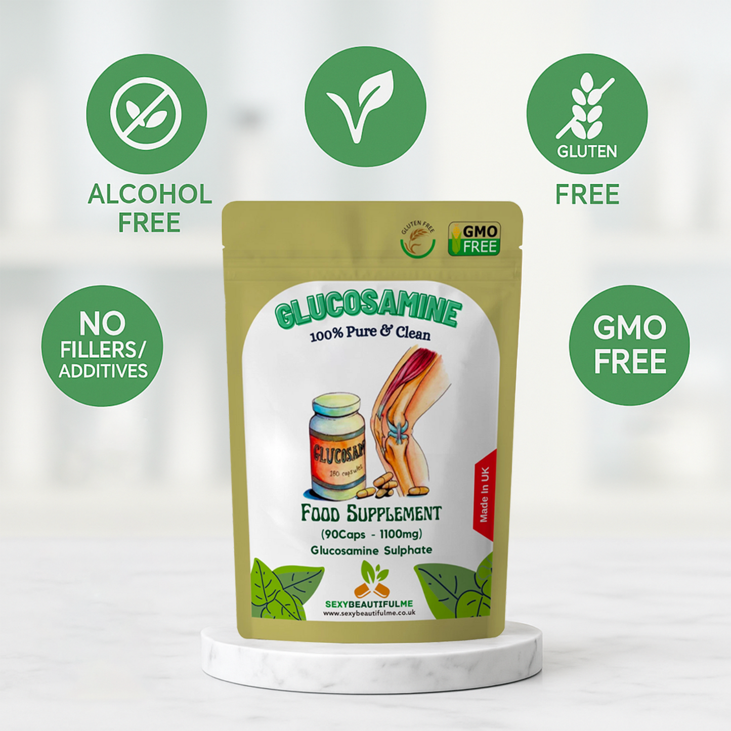 Glucosamine 2KCl 1100mg Capsules–100% Vegan Joint & Arthritis Support Supplement