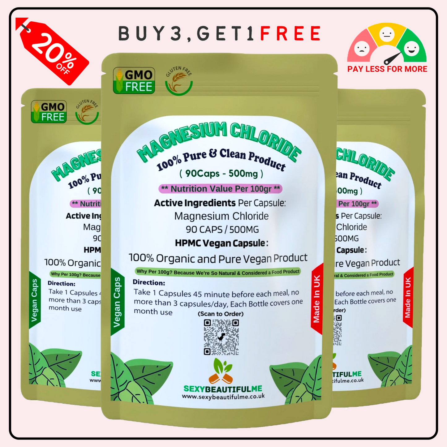 Magnesium Chloride Capsules 500mg–Magnesium Chloride Natural-Vegan & Effective