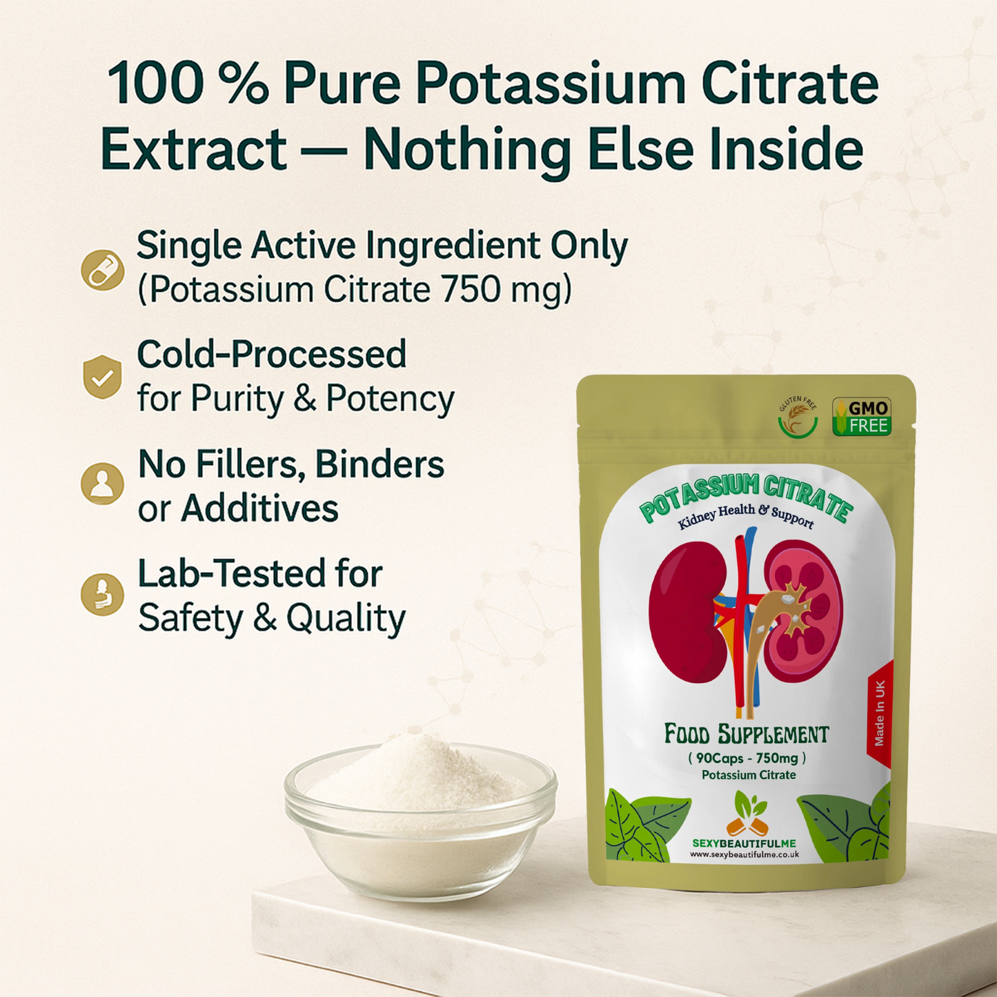 Potassium Citrate Capsules, 750mg-Kidney Health, Muscle Health & Blood Health