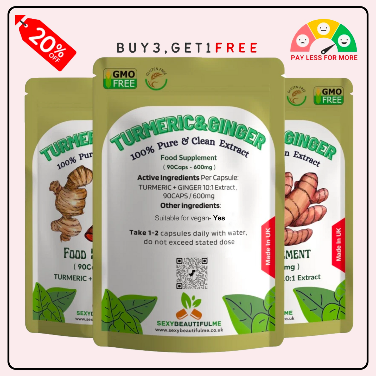 Turmeric + Ginger 6000mg Capsules | Vegan | Energy Boost & Digestion Support