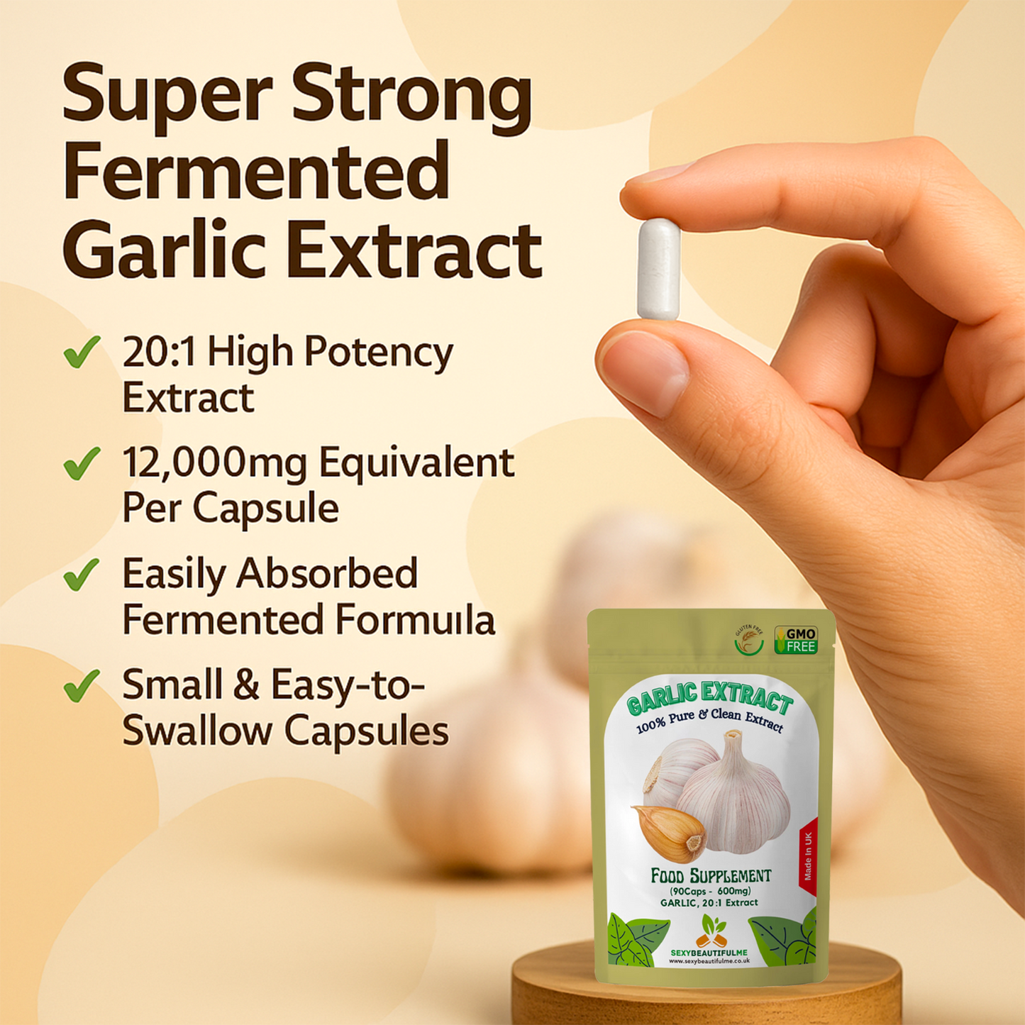 Fermented Garlic Capsules 12,000mg– Strong Aged Garlic Extract –Immune Support