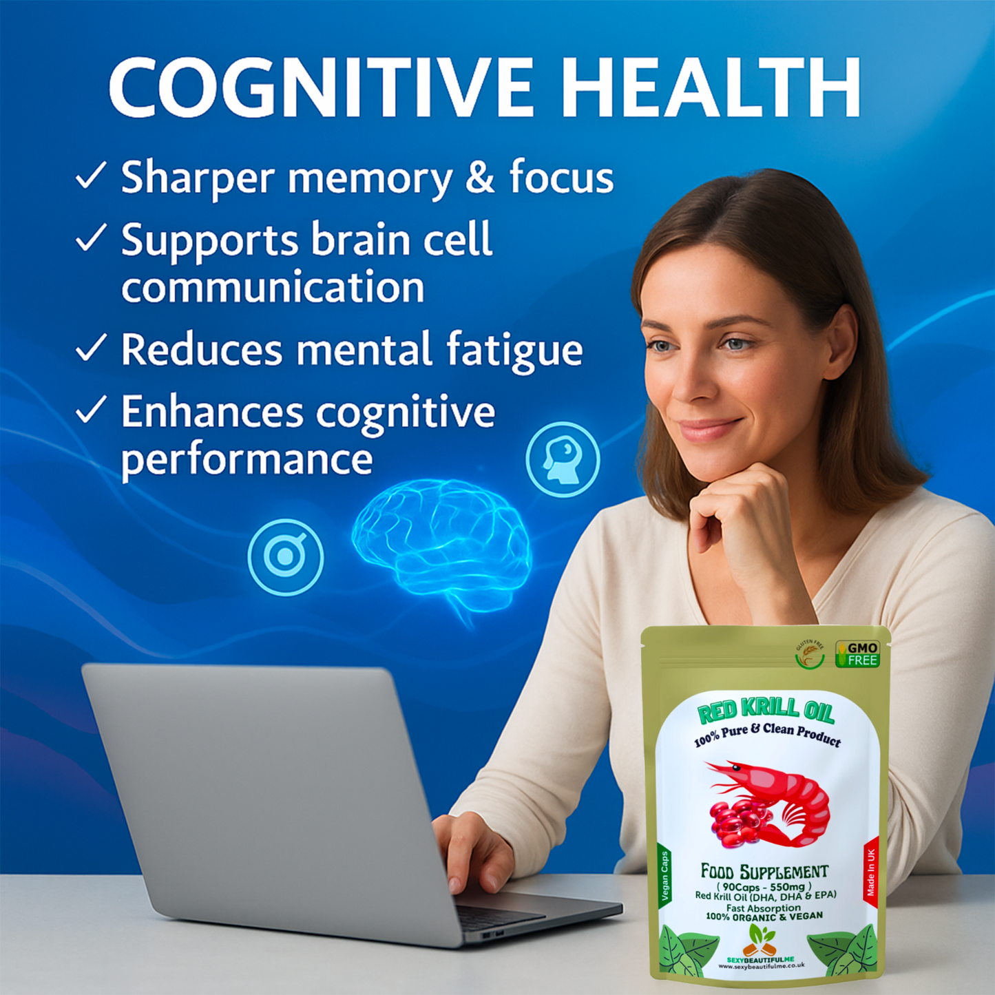 Red Krill Oil Capsule 550mg – Superba Antarctic Krill–DHA, EPA & Omega-3 Support