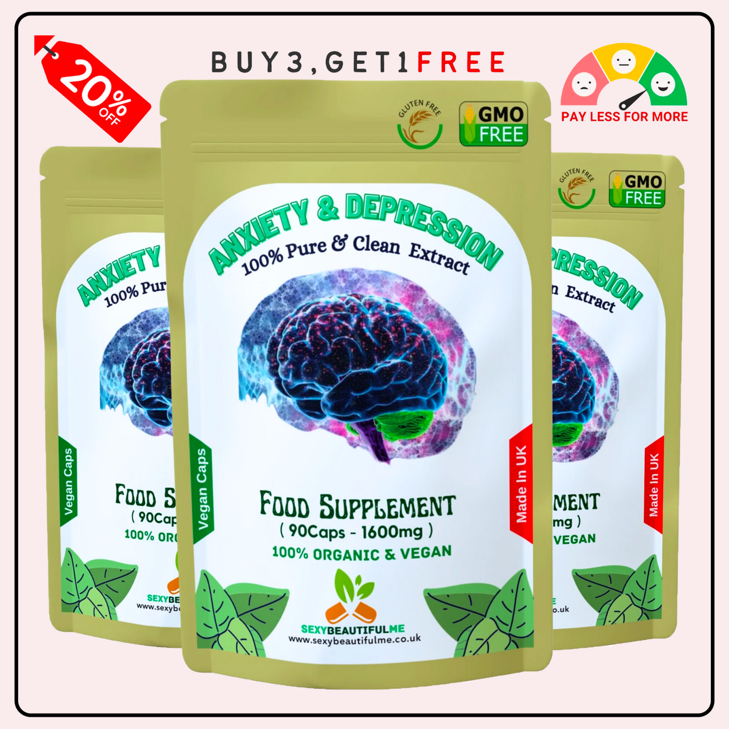 Anxiety & Stress Formula 1600mg –Calm Mood & Mental Clarity– 100% Vegan Capsules