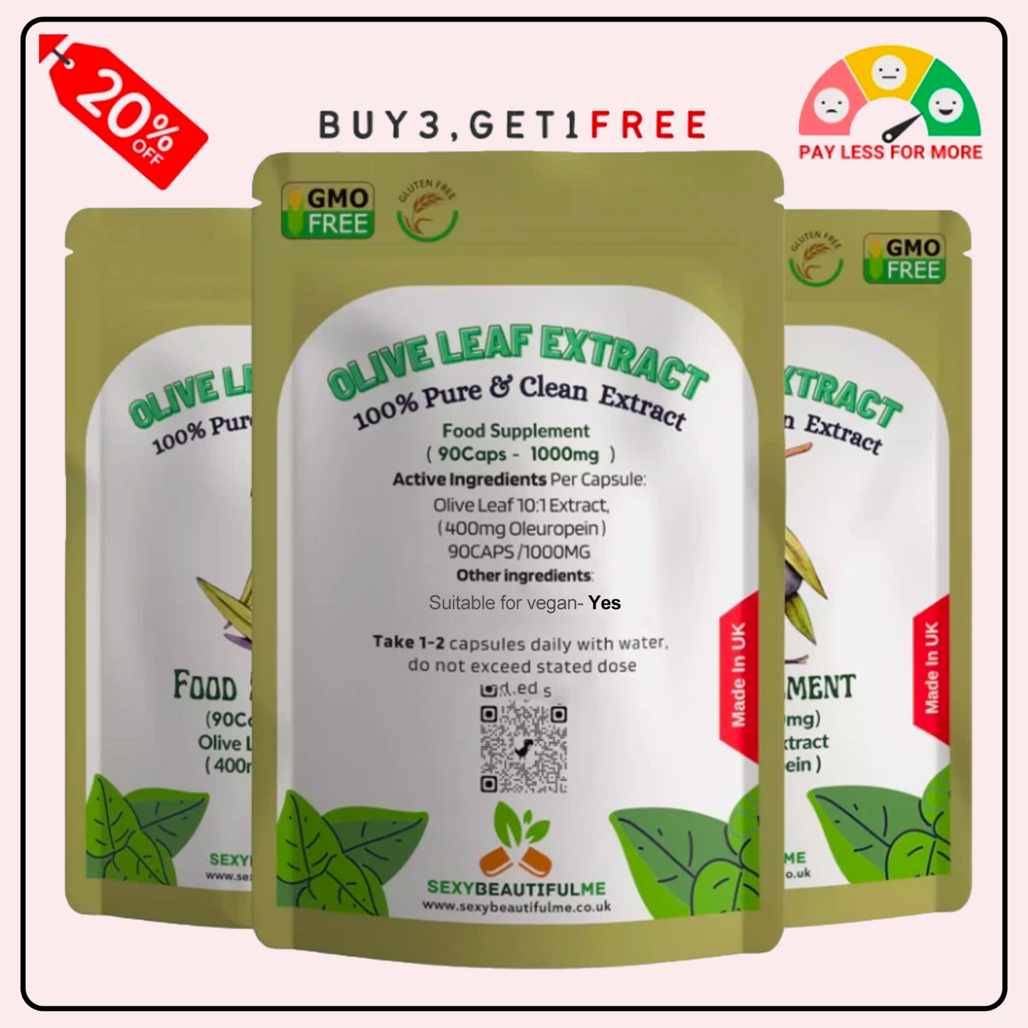 Olive Leaf Extract Capsules 10000mg(400mg Oleuropein)-Weight Control & Immunity