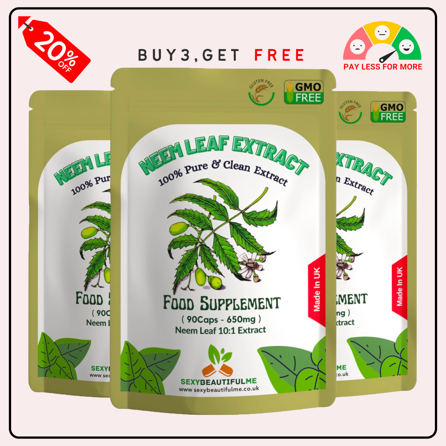 NEEM LEAF 6500mg Capsules, 100% Pure Organic,Vegan Capsule-Detox Immune Support