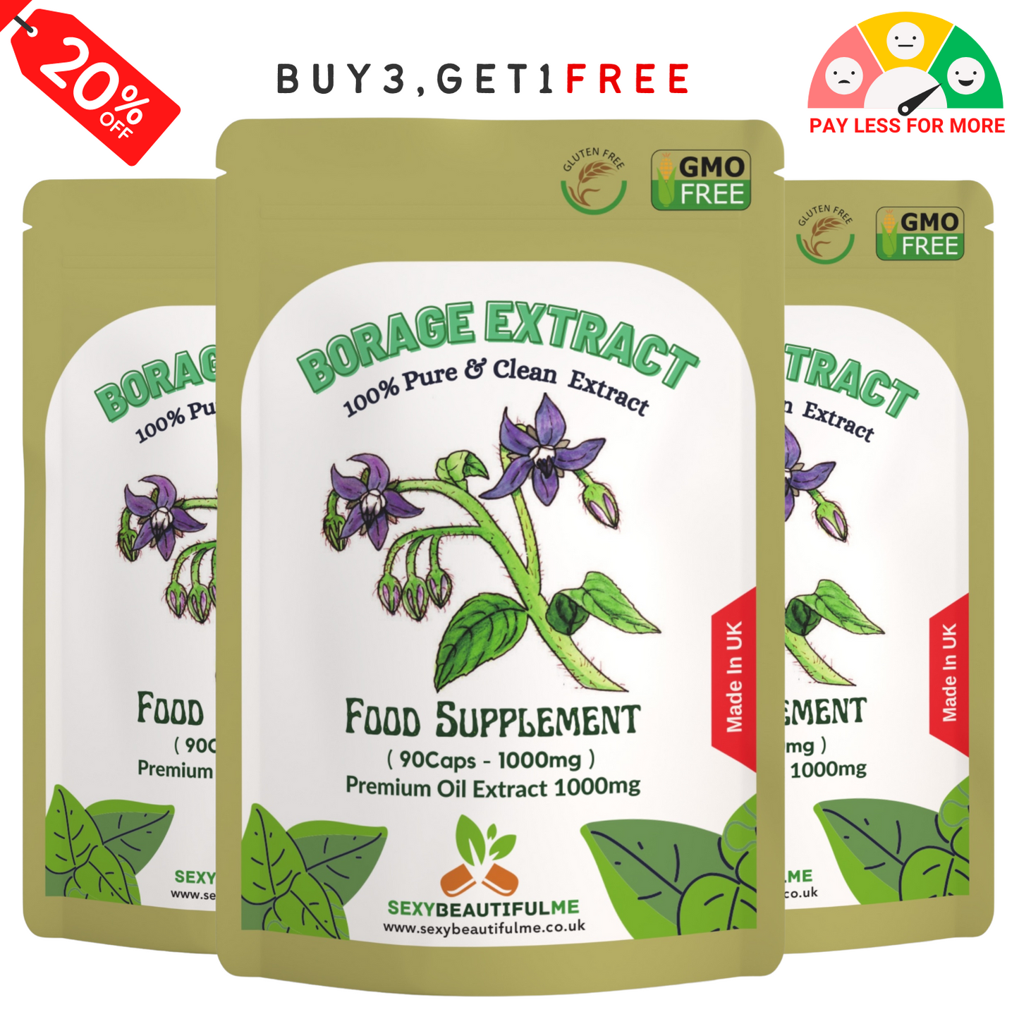 Starflower (Borage) Oil Capsules 1000mg–Premium High GLA–Menopause &Skin Support