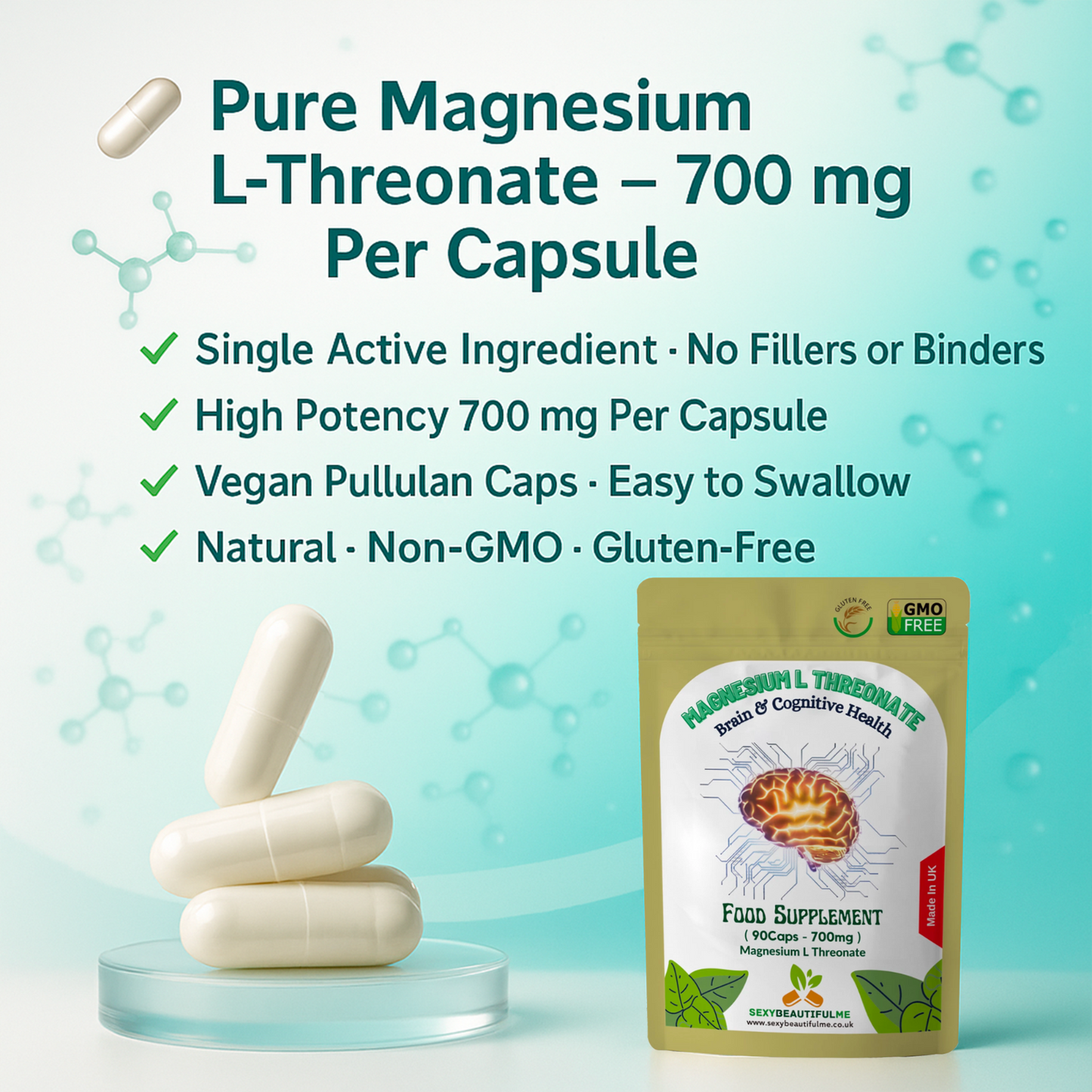 Magnesium L Threonate Capsules 700mg-Brain & Cognitive Support-Sleep&Stress Aid