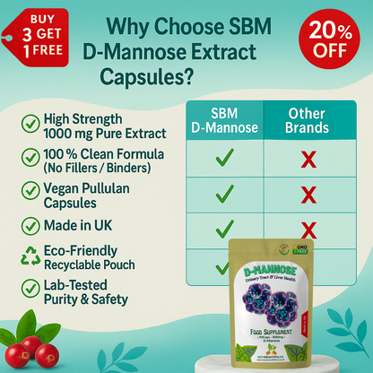 D-Mannose Capsules 1000mg-Healthy Urinary Tract-Cystitis Relief UTI-Liver Health