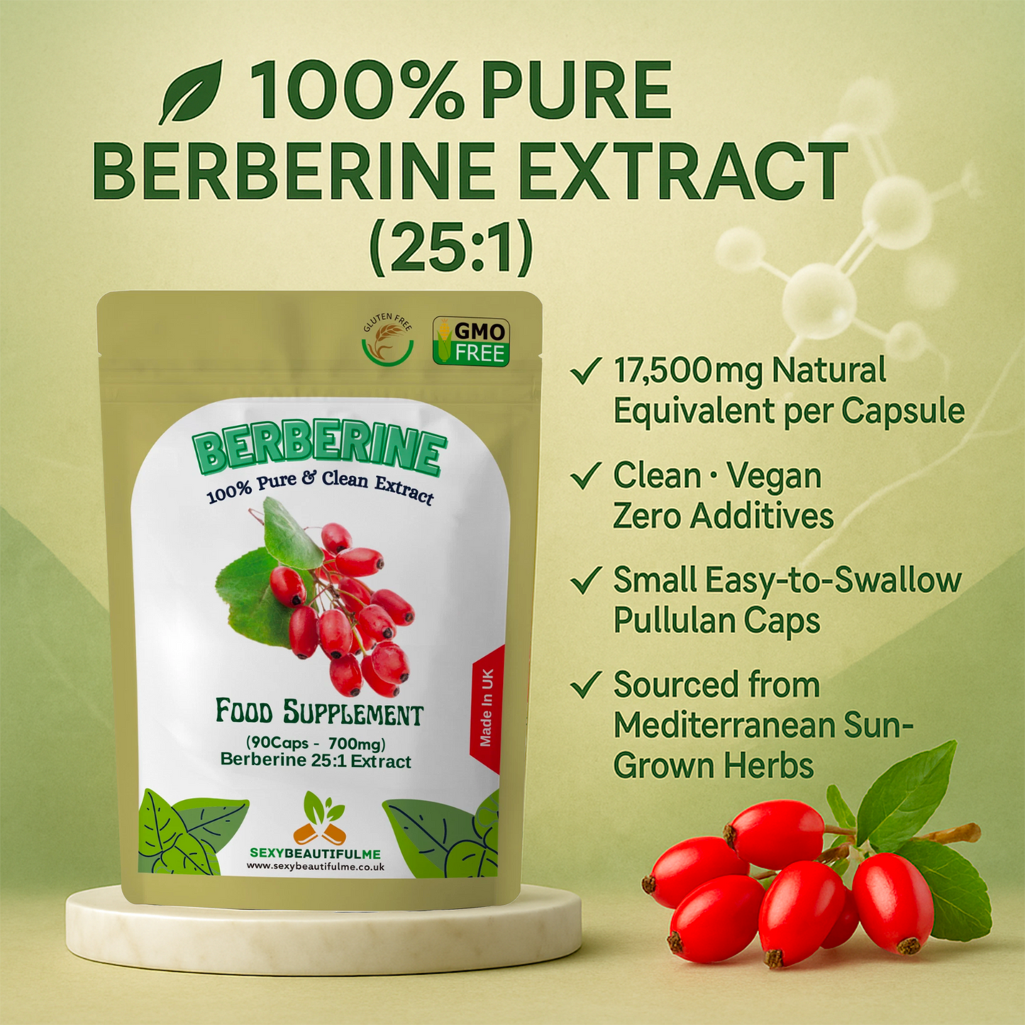 Berberine Extract 17,500mg Capsules-Heart Health,Weight Loss, Blood Sugar Health