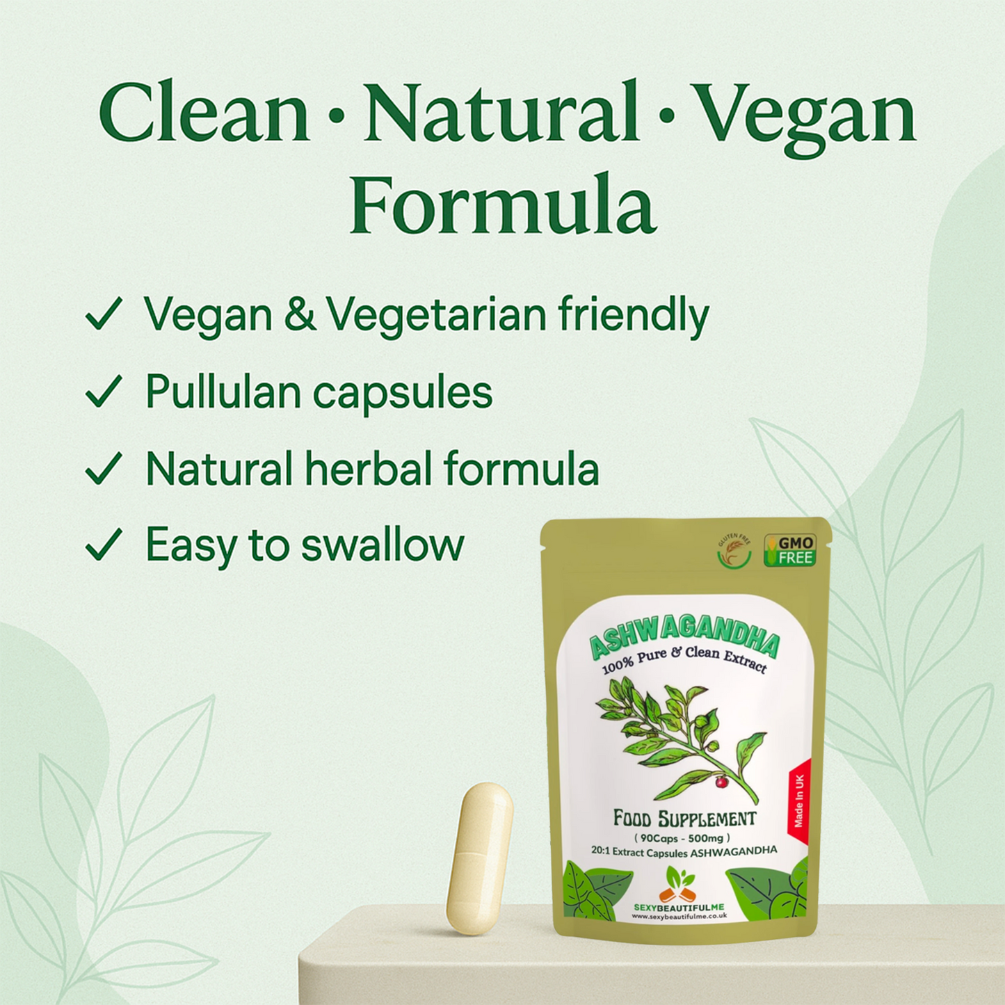 Ashwagandha Extract Capsules 10000mg (30mg withanolides) Natural Vegan Capsules