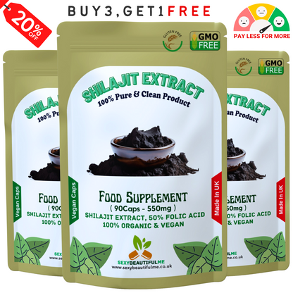 Himalayan Shilajit 550mg–100% Organic Extract–50% Fulvic Acid–Premium Strength