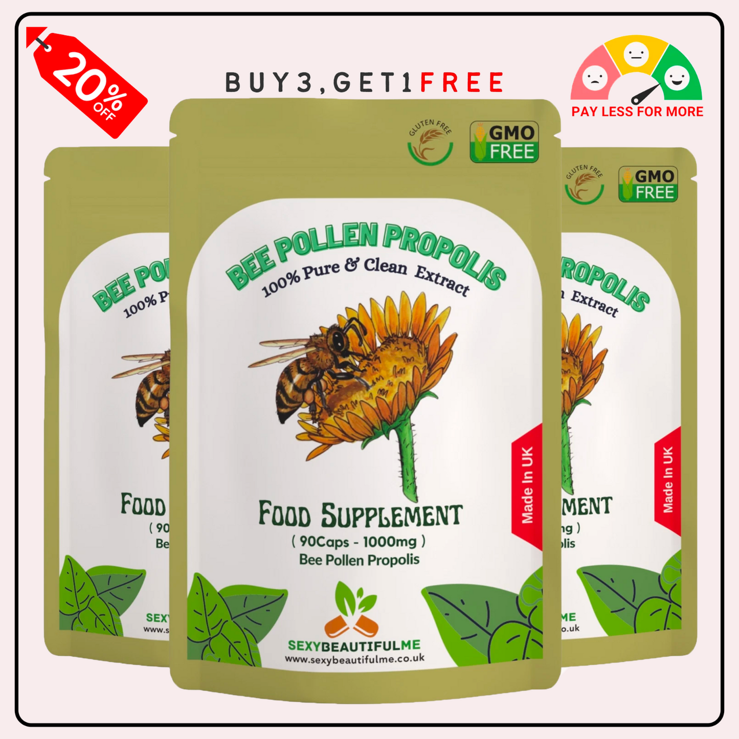 Bee Pollen Propolis Capsules 1000mg-Anti-Inflammatory, Antioxidant, Boost Energy