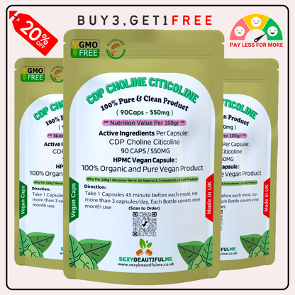 CDP Choline Citicoline 550mg Capsules | Natural Vegan Supplement | High Quality