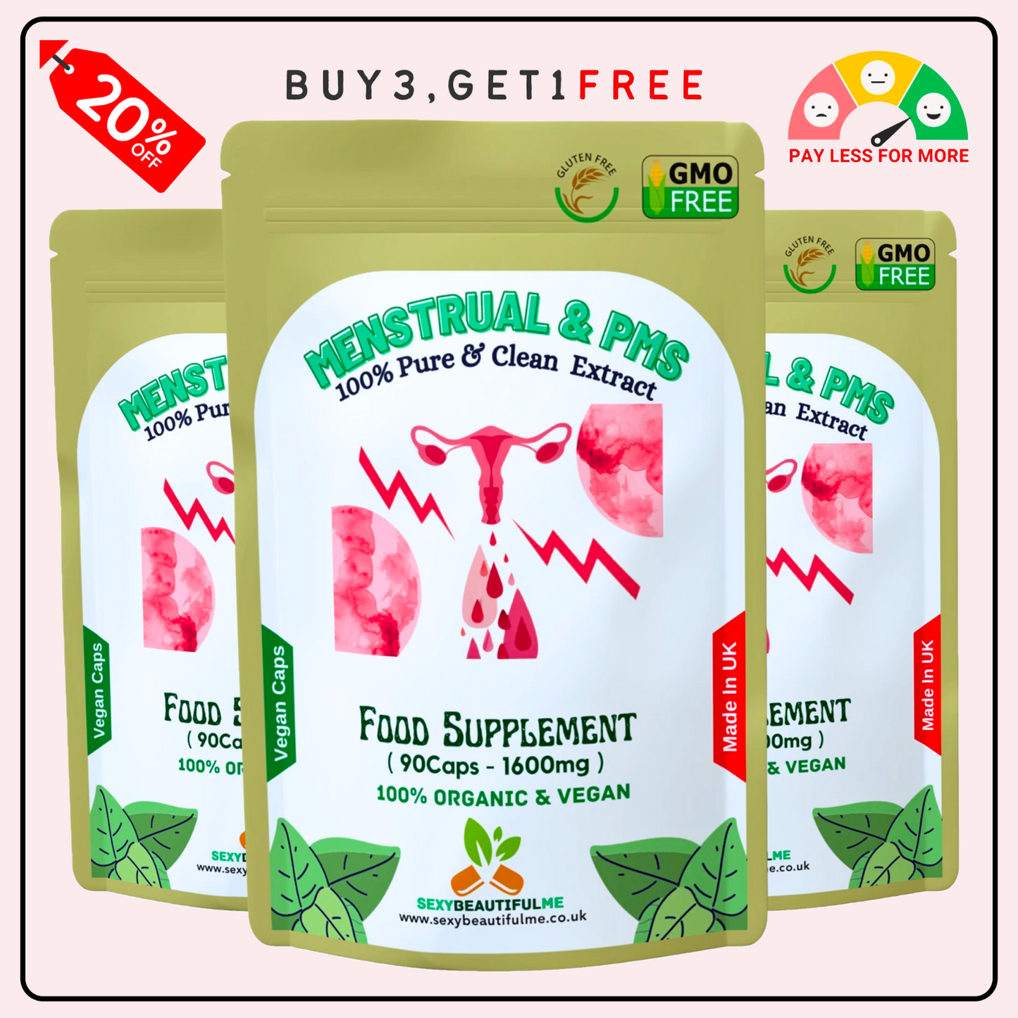 Menstrual & PMT Complex 1600mg–Mood Swings & Tenderness Relief–100%Vegan Product