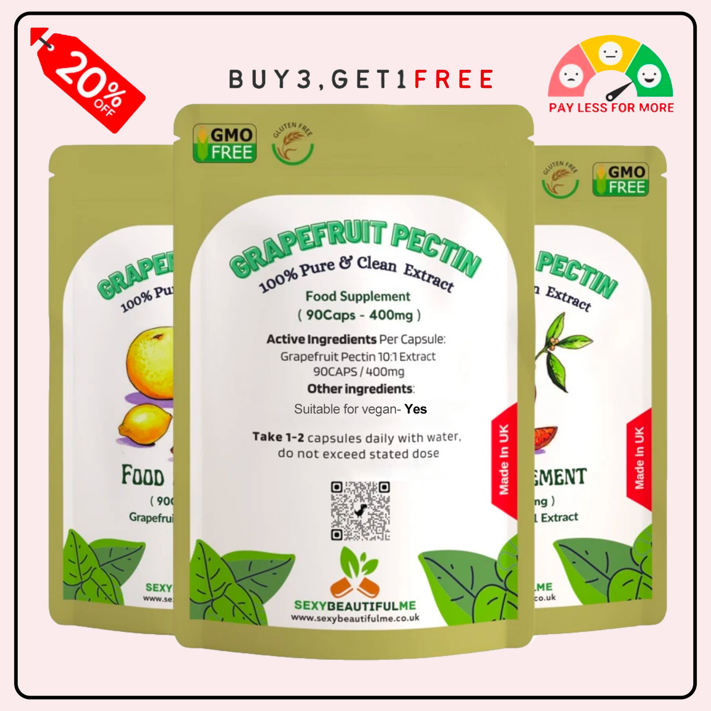 Grapefruit Pectin Fibre 4000mg Capsules Natural Digestive & Cholesterol Support