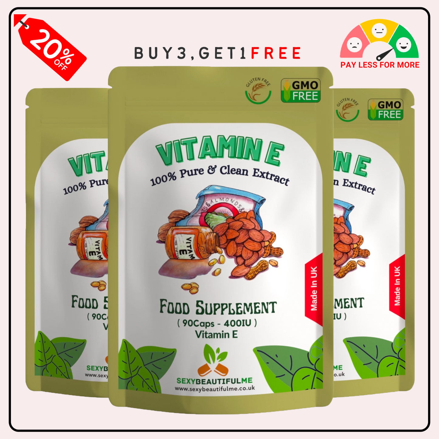 Vitamin E 400IU Capsules–High Strength Antioxidant–Skin, Hair & Immune Support