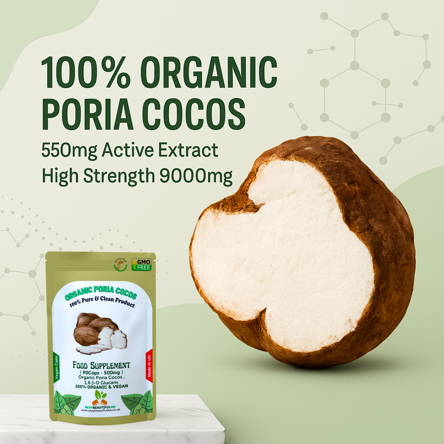 Organic Poria Cocos Mushroom 500 mg Capsules–Fatigue, Tension & Memory Support