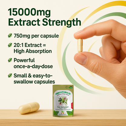 Prostate Health Complex Capsules 15000mg–Saw Palmetto, Ginseng & Chamomile–Vegan