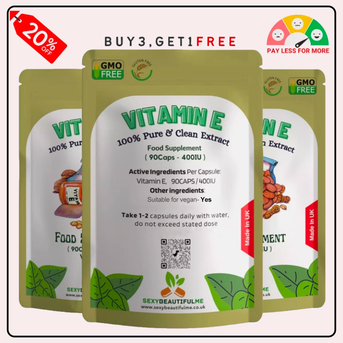 Vitamin E 400IU Capsules–High Strength Antioxidant–Skin, Hair & Immune Support