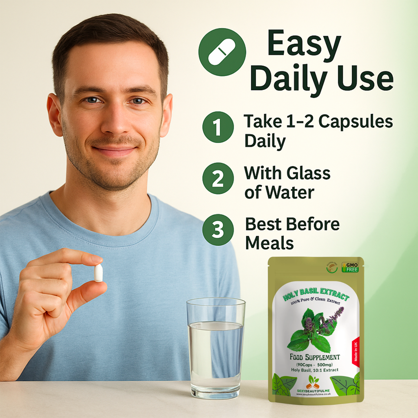 Holy Basil Capsules ( Tulsi ) 5000mg Veg Capsules 10% Ursolic Acid, Brain Health