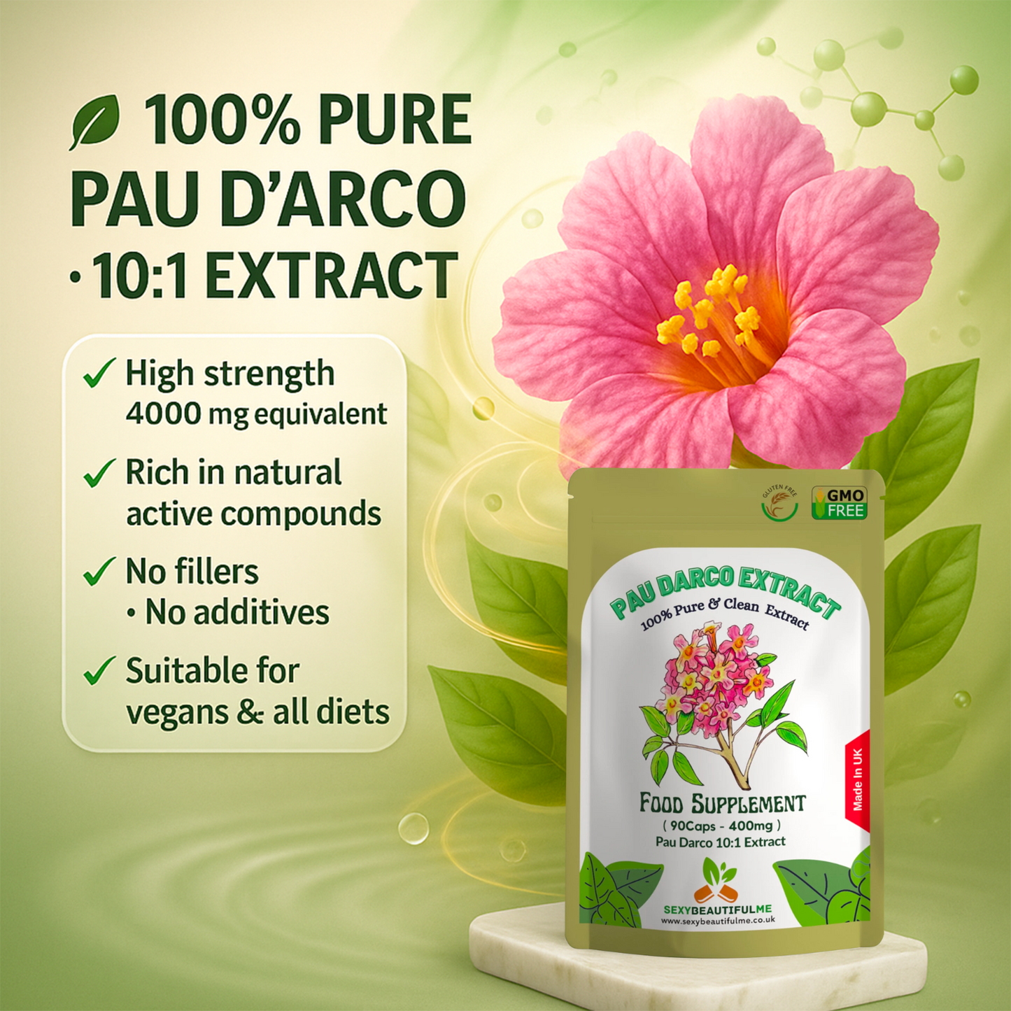 Pau D'arco Capsules 4000mg -Vegan Capsule- Anti-Inflammation -100% Natural