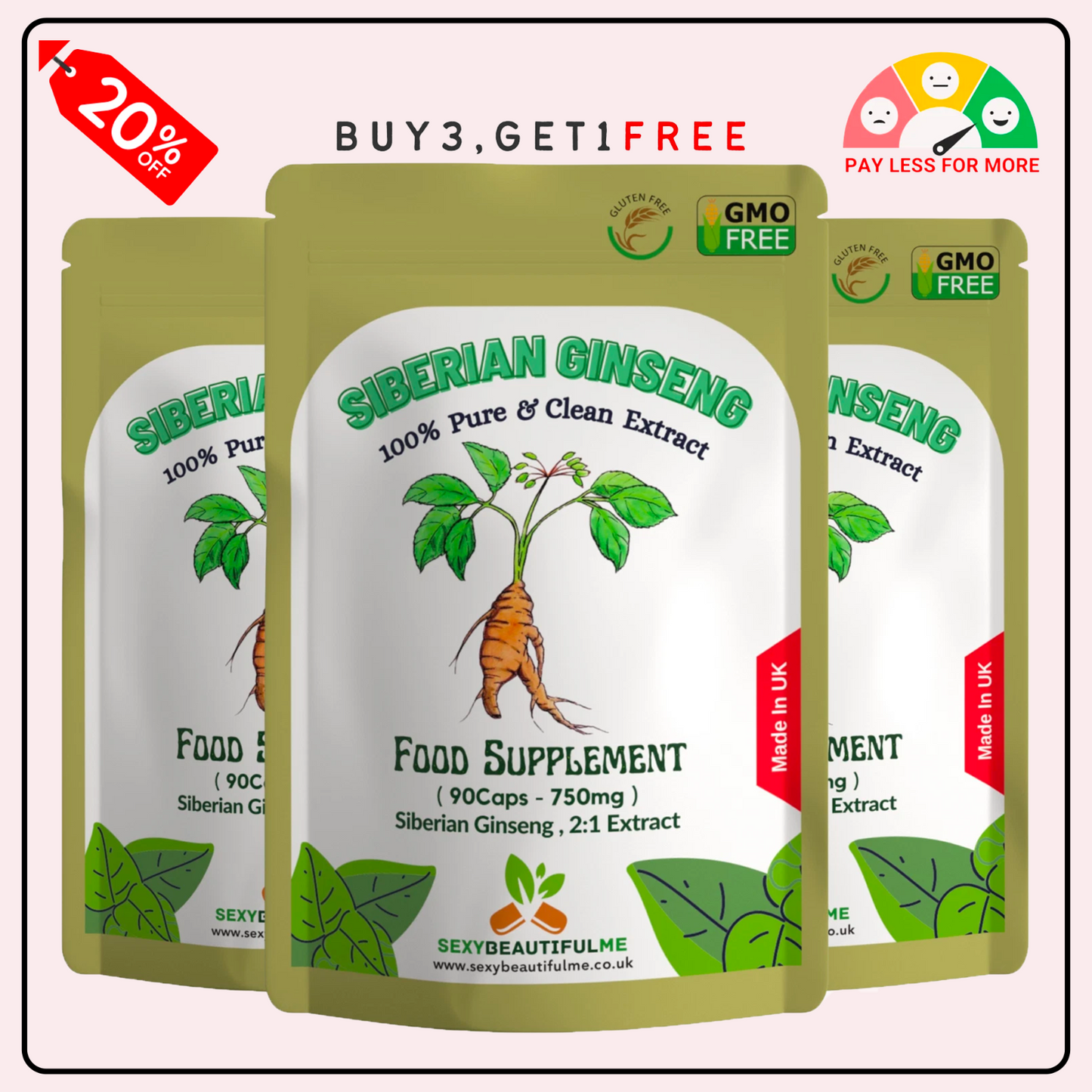 Siberian Ginseng Capsule 1500mg–100%Natural-Strong&Vegan-Energy, Focus, Vitality