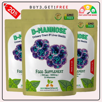 D-Mannose Capsules 1000mg-Healthy Urinary Tract-Cystitis Relief UTI-Liver Health