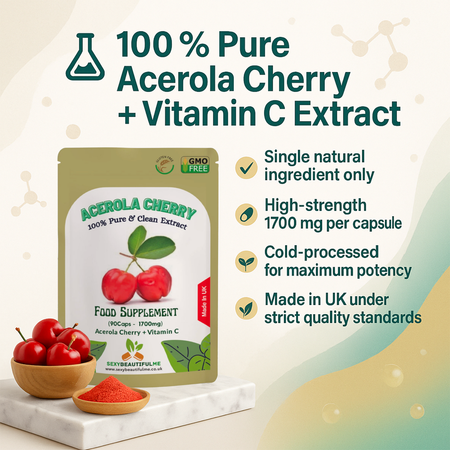 Acerola Cherry Capsules 700mg ( 1000mg Vitamin C)-Immunity & Liver Support