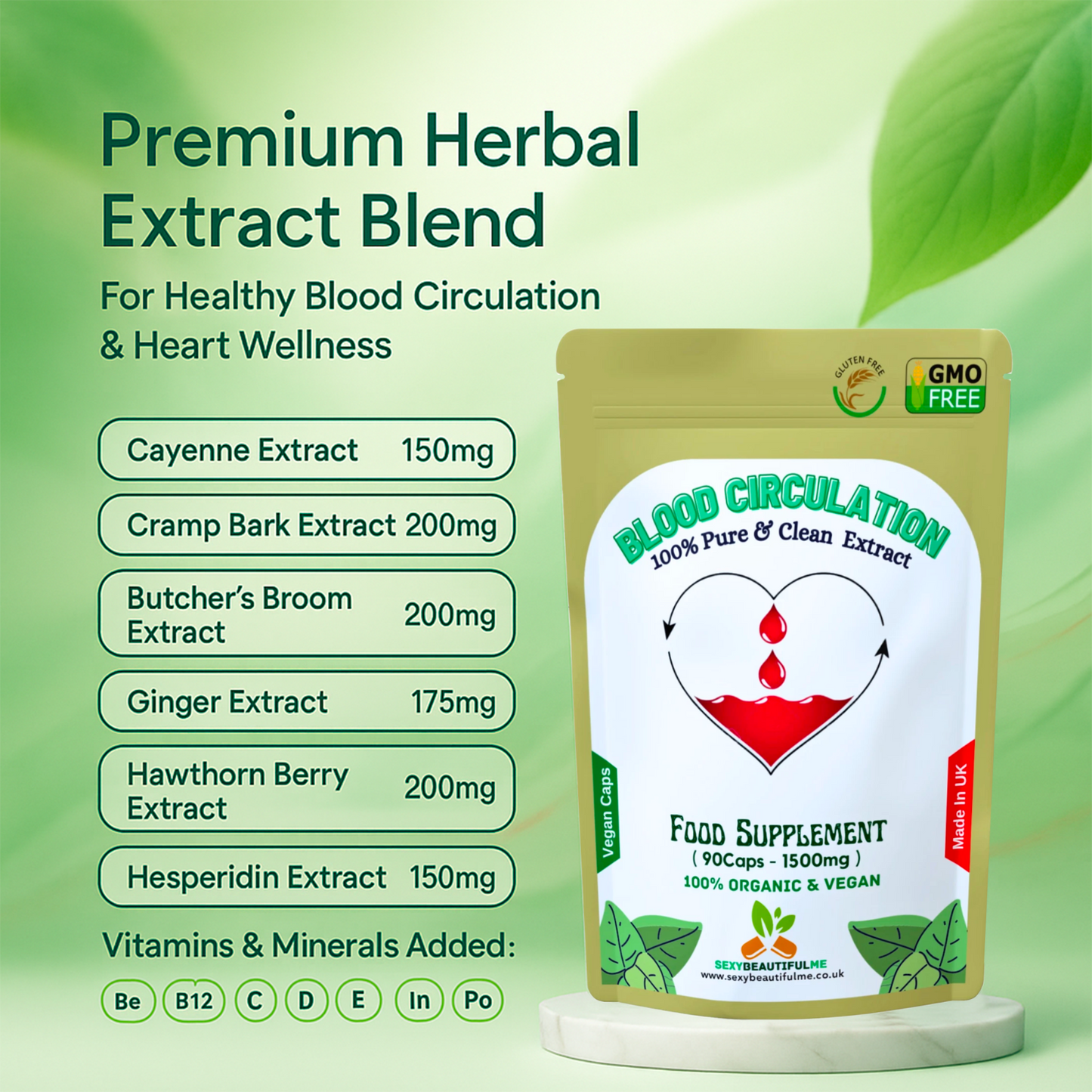 Blood Circulation Health Caps 1500mg-100%Vegan-Healthy Blood Circulation Support