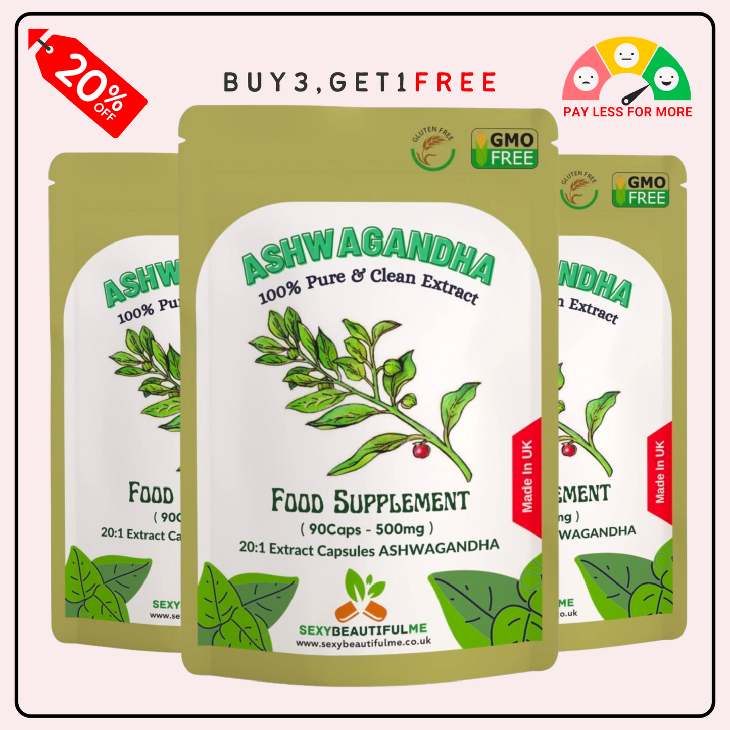 Ashwagandha Extract Capsules 10000mg (30mg withanolides) Natural Vegan Capsules