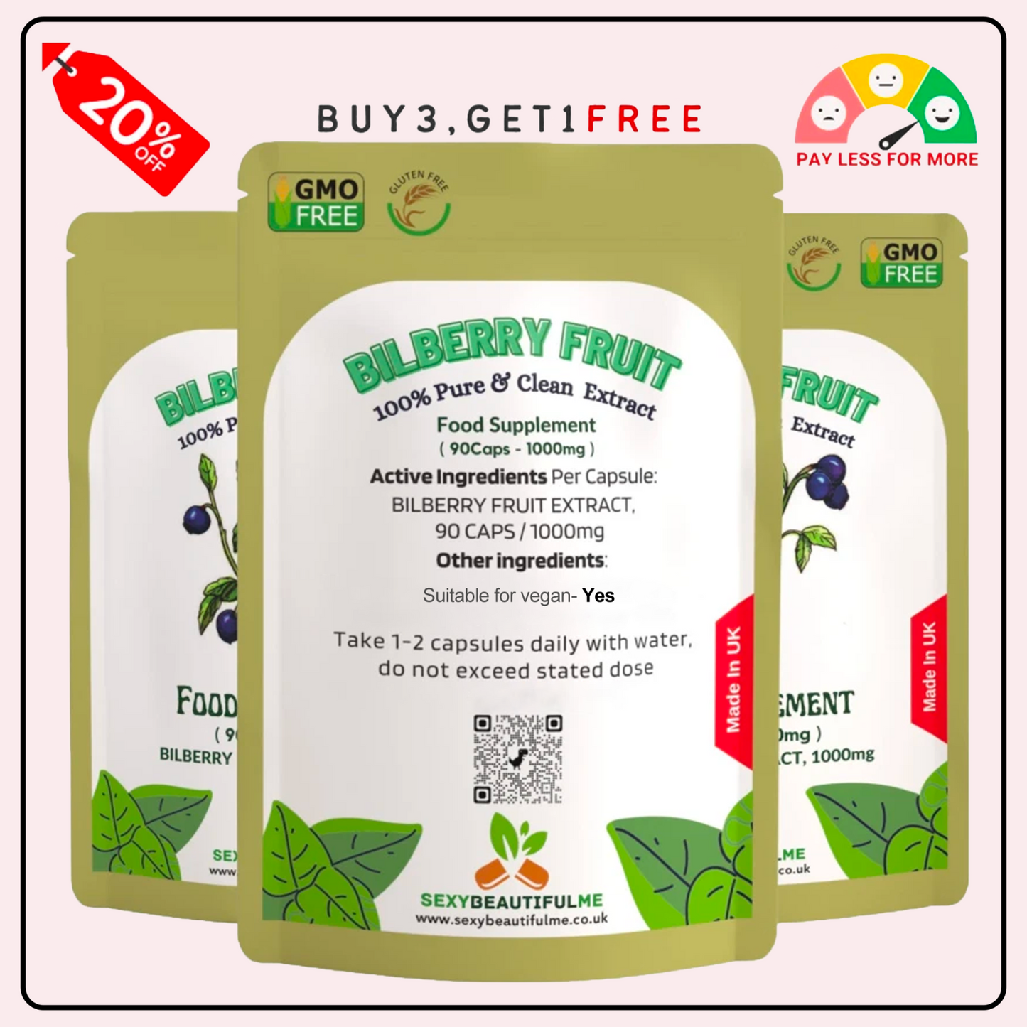 Bilberry Extract Capsules, 1000mg-Vegan Capsule- 100% Natural & Strong