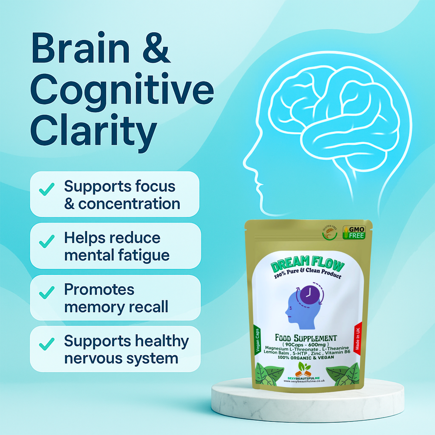 Dream Flow 600mg Capsules – Natural Sleep & Cognitive Health Supplement-Vegan