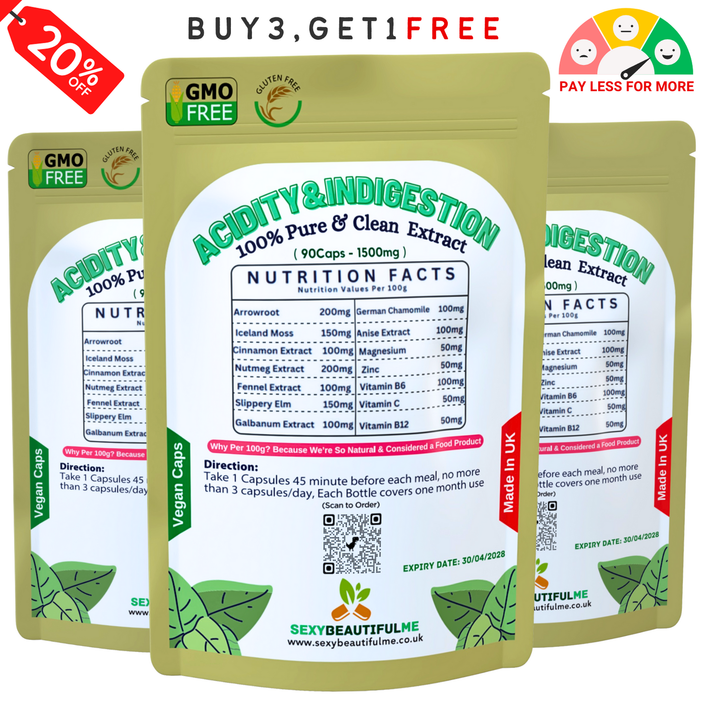 Acidity & Indigestion Complex Caps 1500mg–acidity &Reflux Relief – Vegan Product