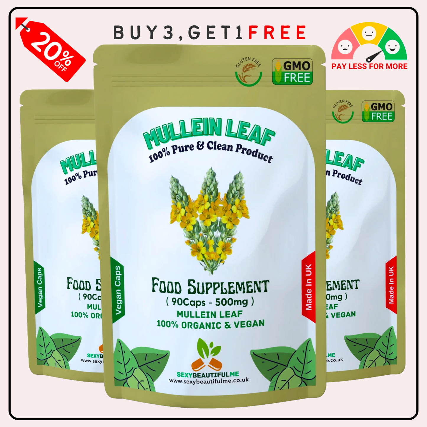 Mullein Leaf Capsule 500mg–High Strength Natural Supplement–Vegan Health Support
