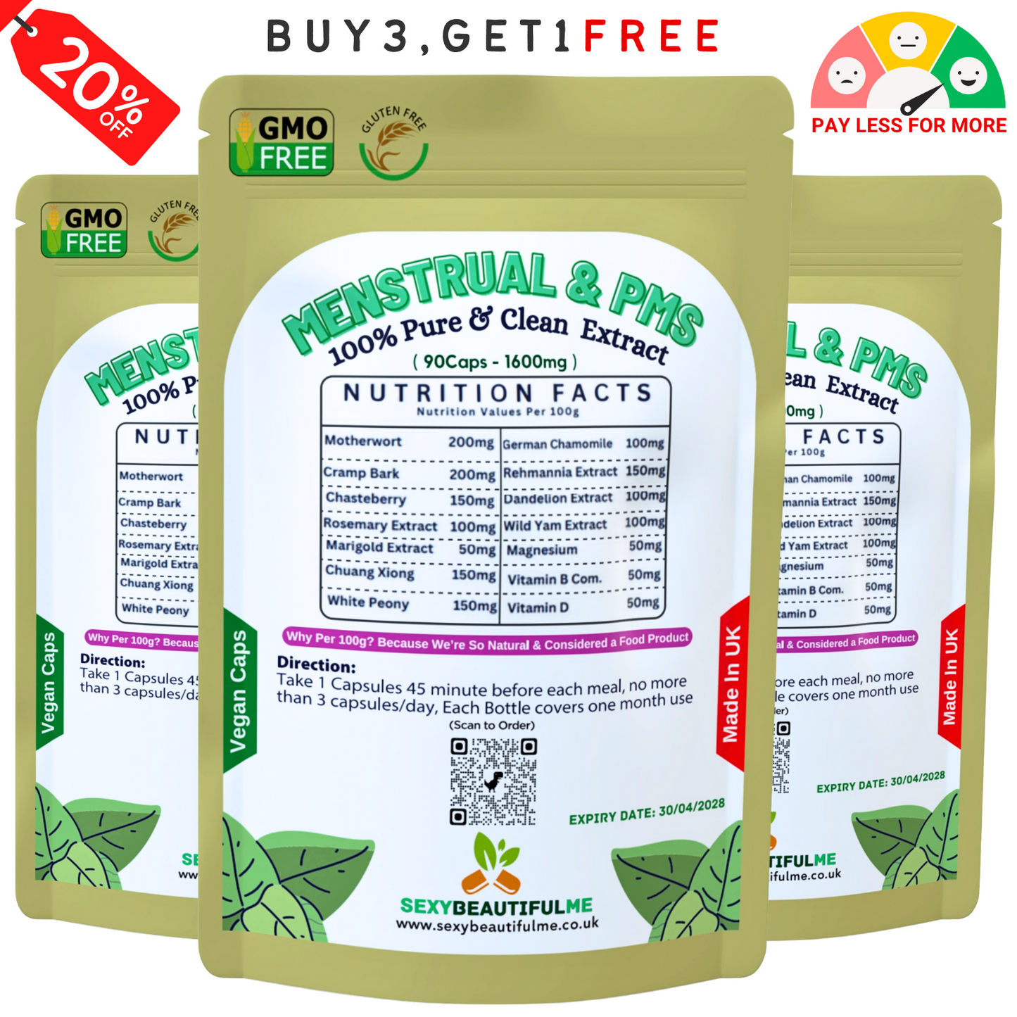 Menstrual & PMT Complex 1600mg–Mood Swings & Tenderness Relief–100%Vegan Product