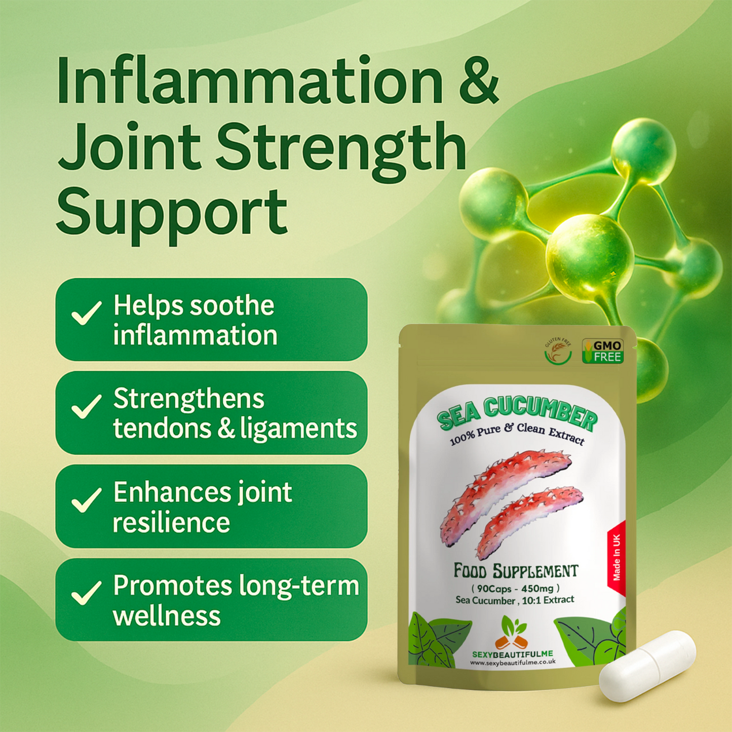Sea Cucumber Capsules 4500mg – Vegan –Joint Health– 100% Natural & High Strength