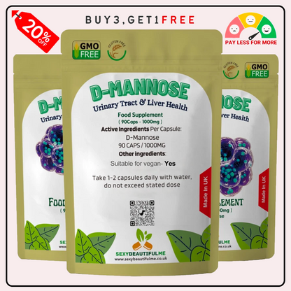 D-Mannose Capsules 1000mg-Healthy Urinary Tract-Cystitis Relief UTI-Liver Health