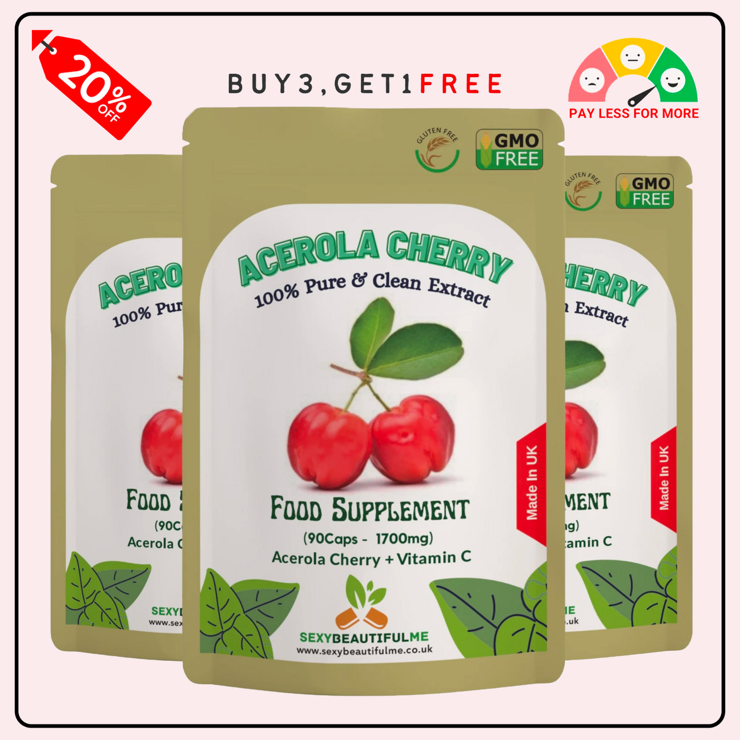 Acerola Cherry Capsules 700mg ( 1000mg Vitamin C)-Immunity & Liver Support