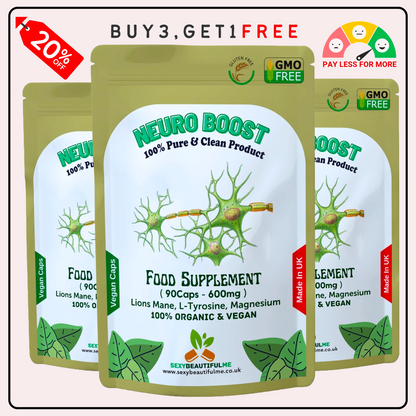 Neuro Boost Capsules 500mg–Lions Mane, L-Tyrosine &Magnesium– Cognitive & Brian