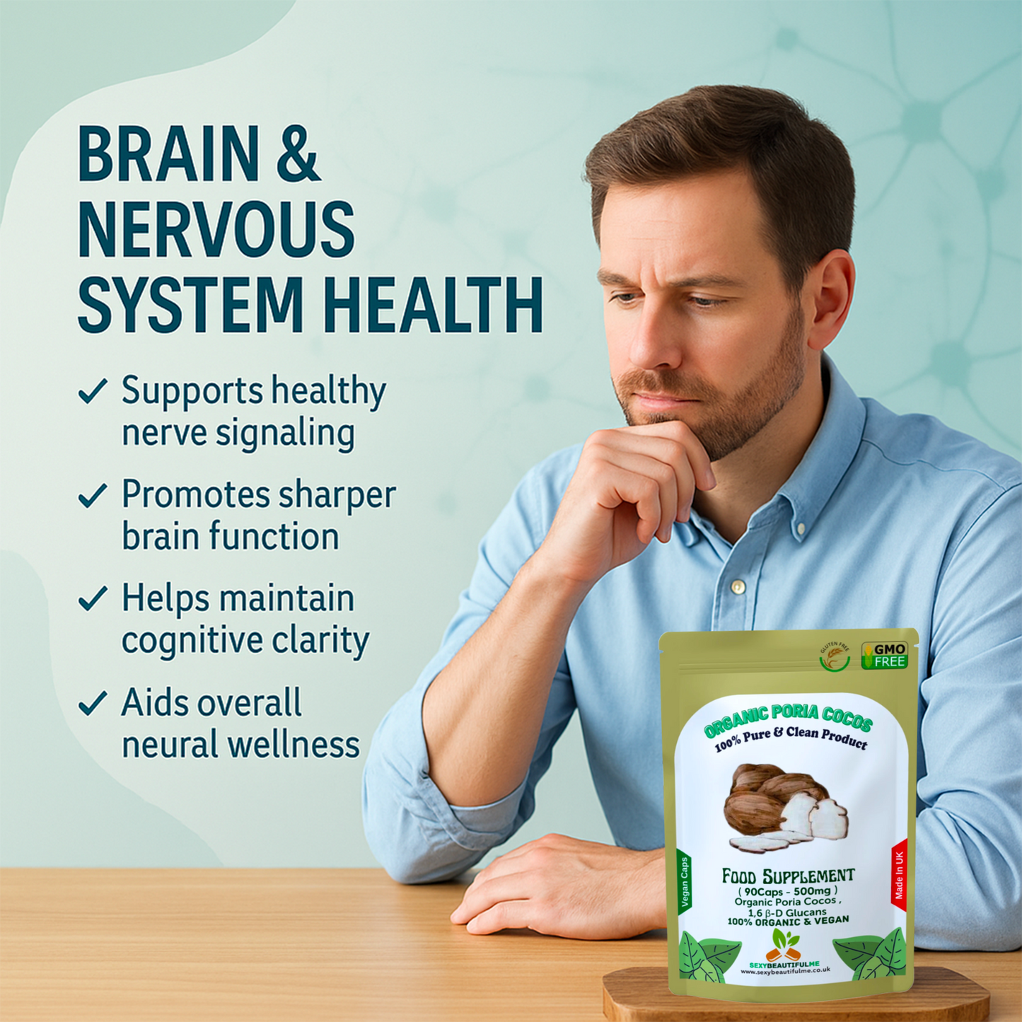 Organic Poria Cocos Mushroom 500 mg Capsules–Fatigue, Tension & Memory Support