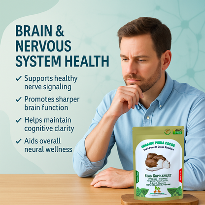 Organic Poria Cocos Mushroom 500 mg Capsules–Fatigue, Tension & Memory Support