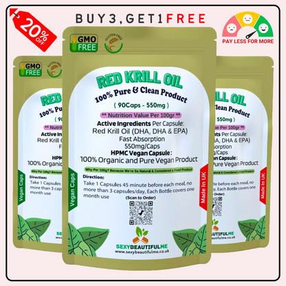 Red Krill Oil Capsule 550mg – Superba Antarctic Krill–DHA, EPA & Omega-3 Support