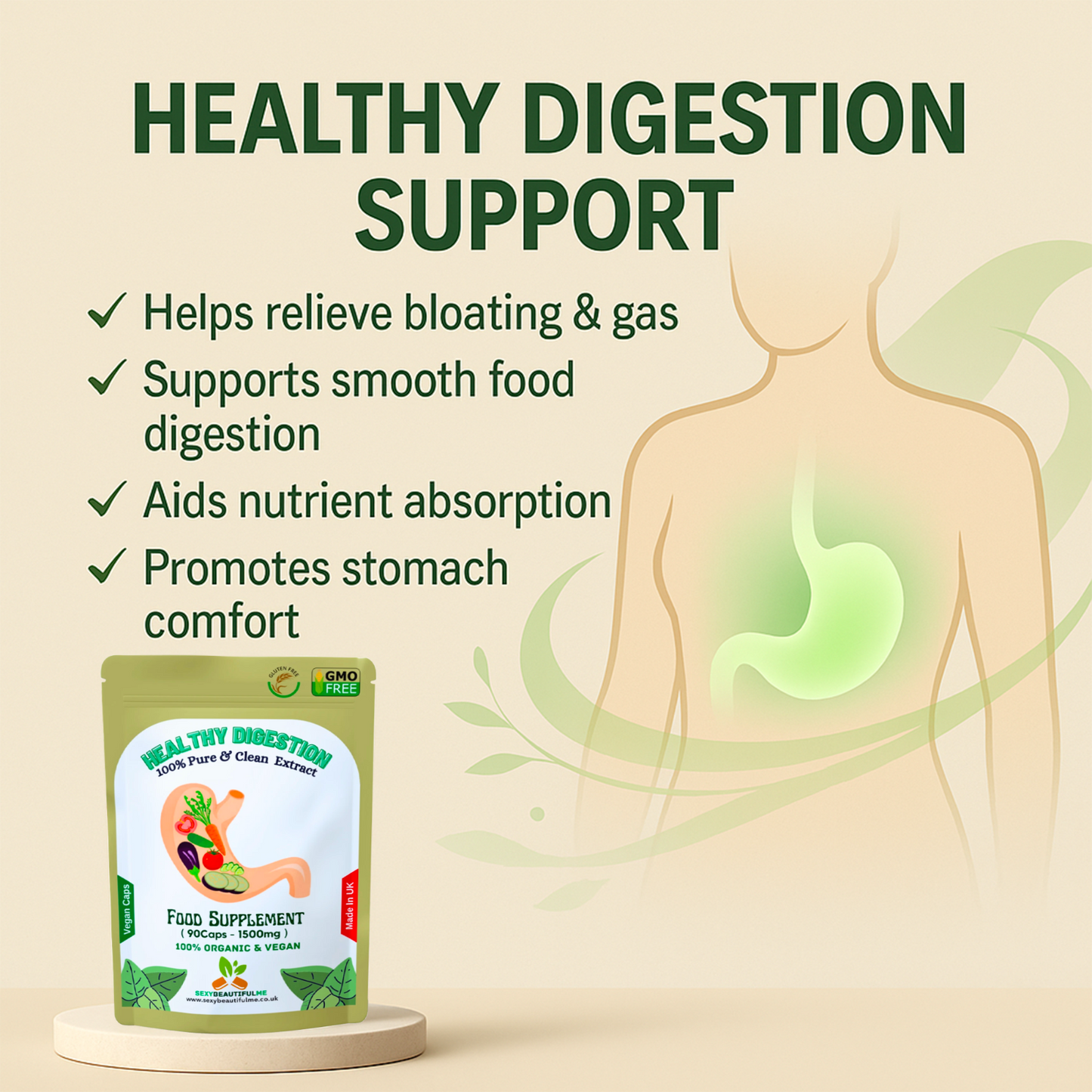 Gut Health Support 1500mg Caps | Healthy Digestion Capsule | Clean Vegan Formula