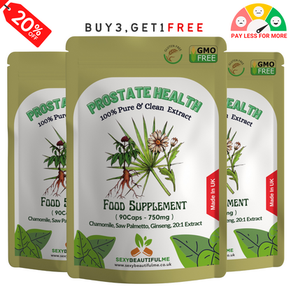 Prostate Health Complex Capsules 15000mg–Saw Palmetto, Ginseng & Chamomile–Vegan