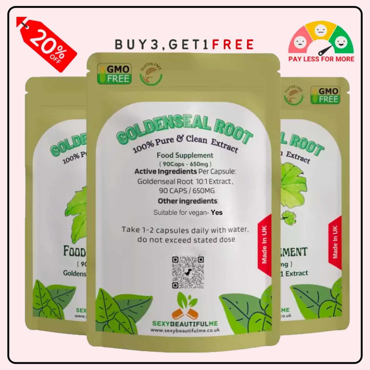 Goldenseal Root Capsules, 6500mg 10:1 Extract Supports Anti-inflammatory Health