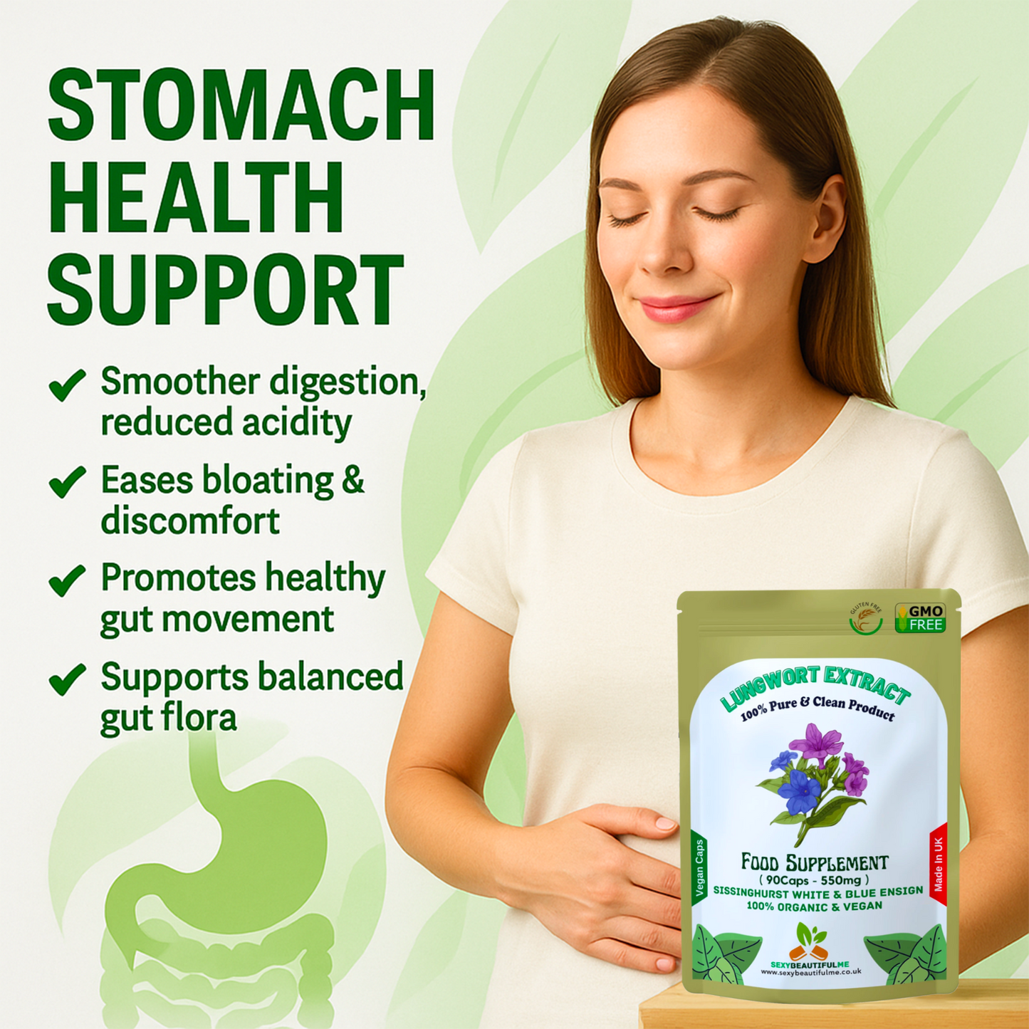 Lungwort Extract Capsules 550mg–Natural Lungwort Powder–Vegan & Strong Product