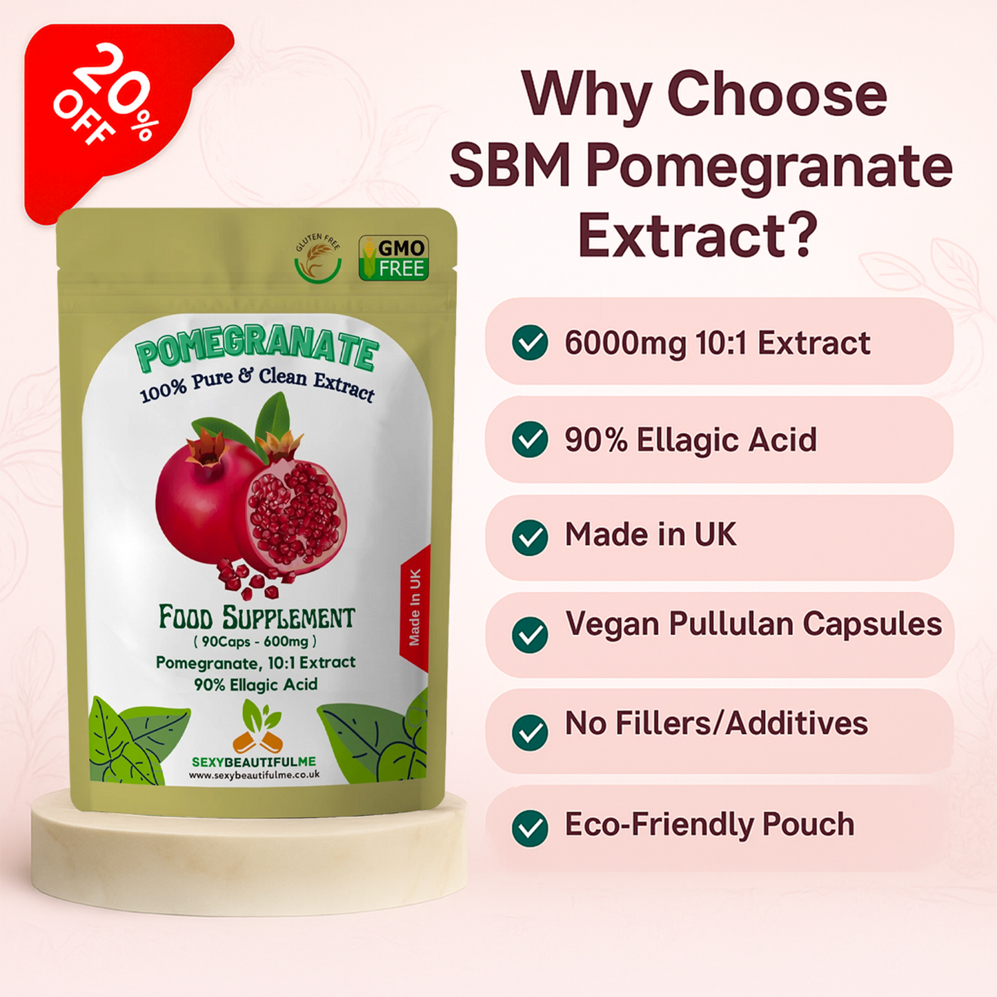 Pomegranate Seed Extract Capsule-6000mg 90% Ellagic Acid-100% Natural & Strong